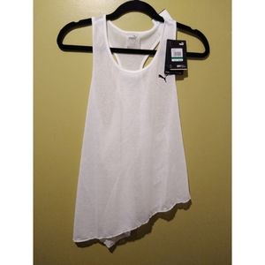 SOLD Puma White Asymmetrical Sheer Tank Top